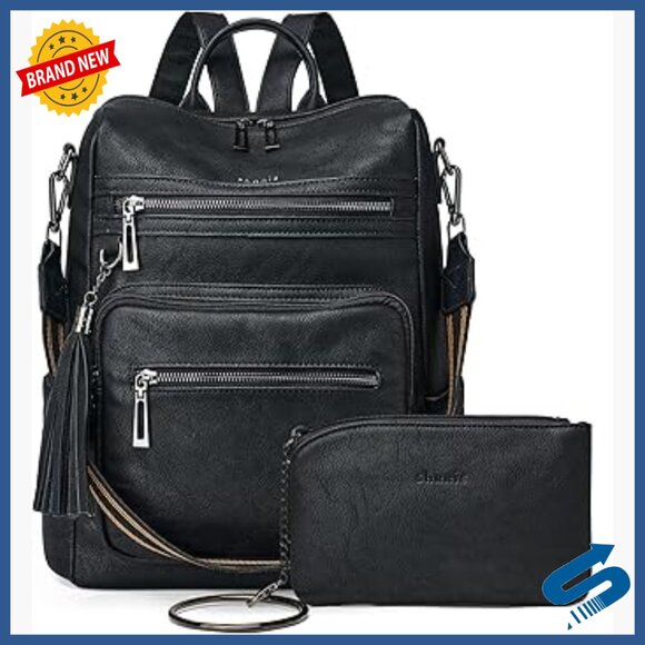 Faux Leather Convertible Backpack Purse with Luggage Strap, 9 Pockets main image 6